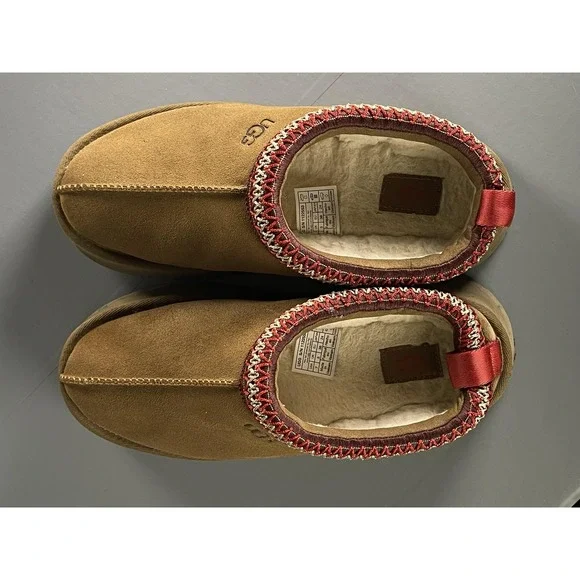 UGG Tazz II Shoes Womens Size 7 Chestnut Suede Platform Sheepskin Slippers - Picture 3 of 12